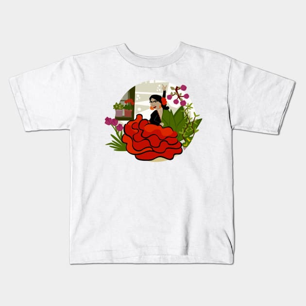 Gitana En Un Patio Kids T-Shirt by soniapascual